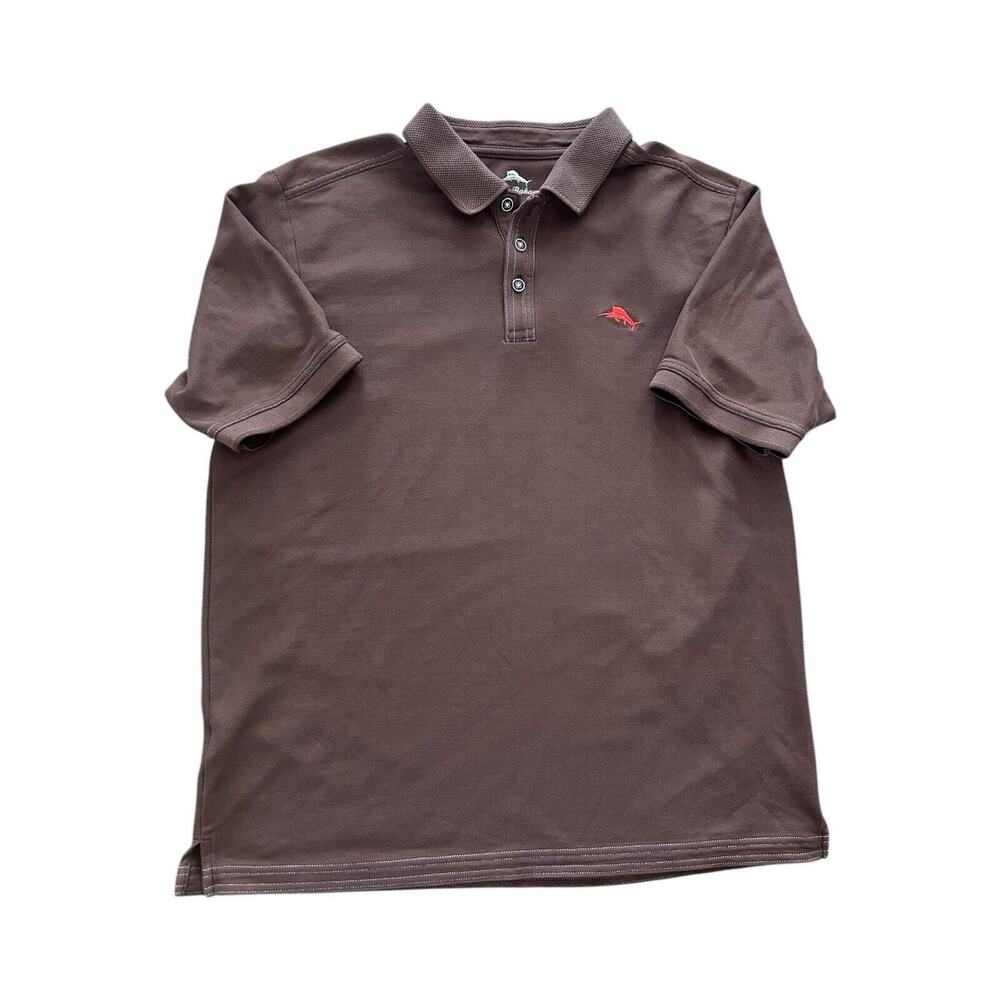 MENS TOMMY BAHAMA SHORT SLEEVE SUPIMA COTTON BROWN MARLIN POLO SHIRT SIZE L